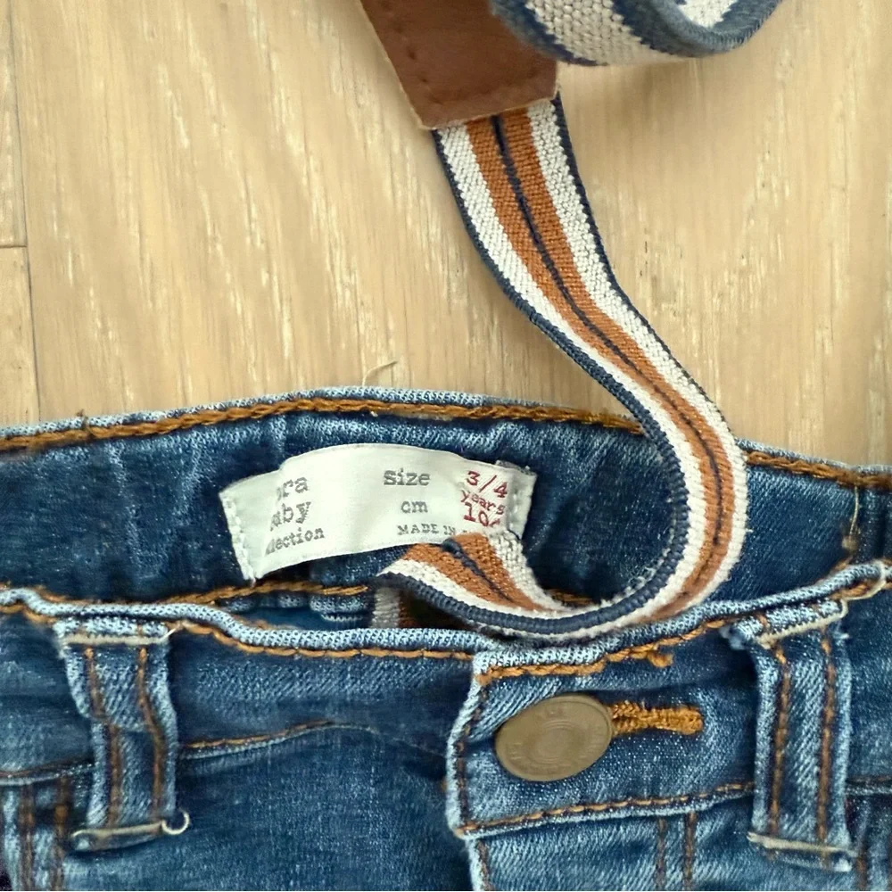 Zara Kids Dark Blue Denim Jeans with Striped Suspenders